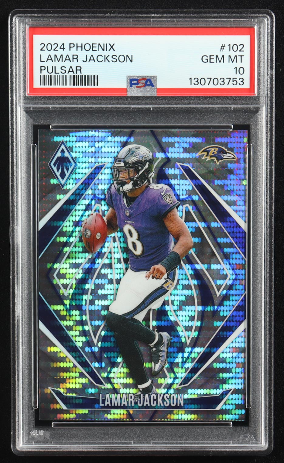 Lamar Jackson 2024 Panini Phoenix Pulsar #102 #174/200 (PSA 10) at PristineAuction.com Lamar Jackson 2024 Panini Phoenix Pulsar #102 #174/200 (PSA 10) at PristineAuction.com