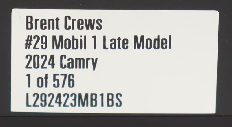 Brent Crews Signed 2024 #29 Mobil 1 Late Model | 1:24 Diecast Car (PA) at PristineAuction.com Brent Crews Signed 2024 #29 Mobil 1 Late Model | 1:24 Diecast Car (PA) at PristineAuction.com