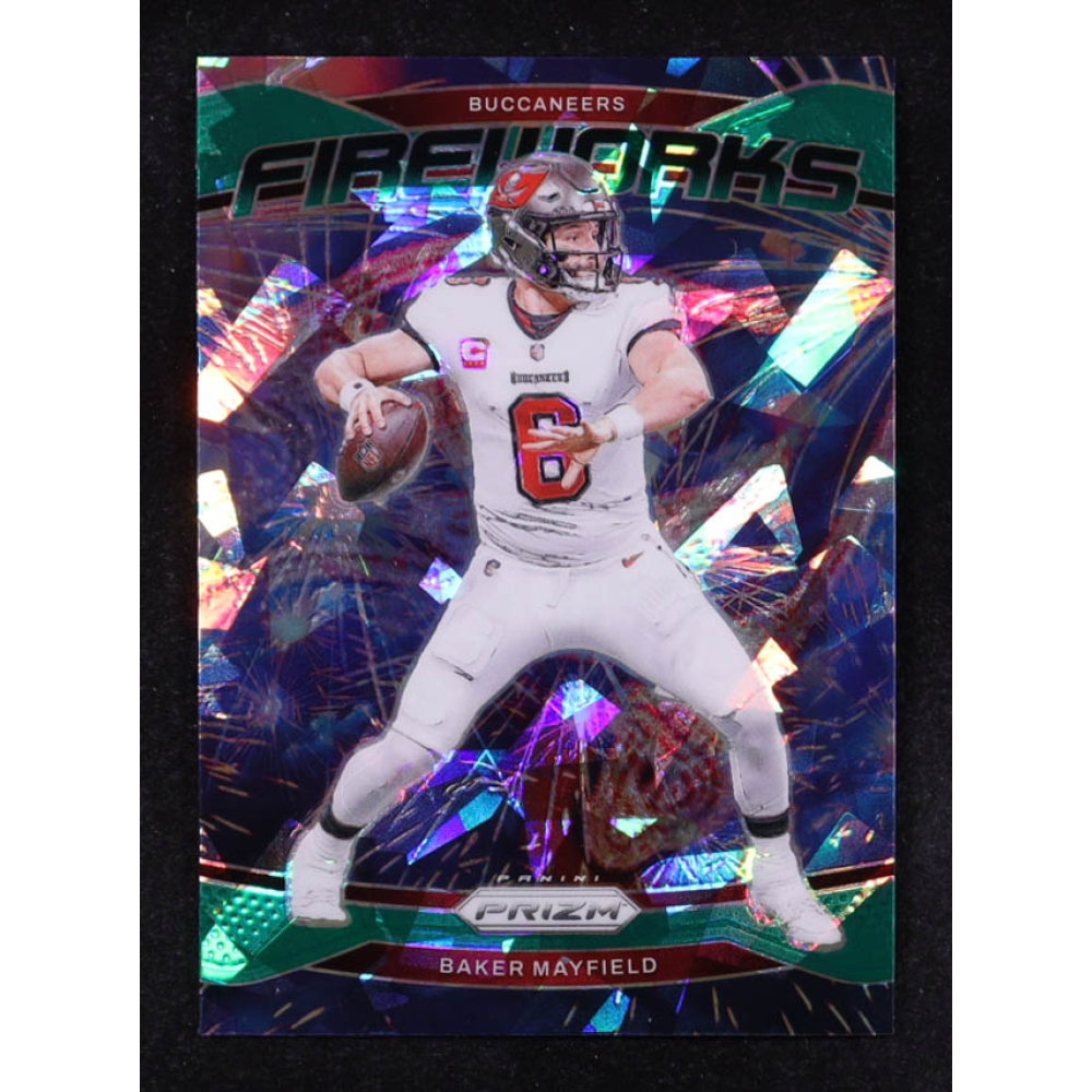 Baker Mayfield 2024 Panini Prizm Fireworks Prizms Green Ice #6 at PristineAuction.com