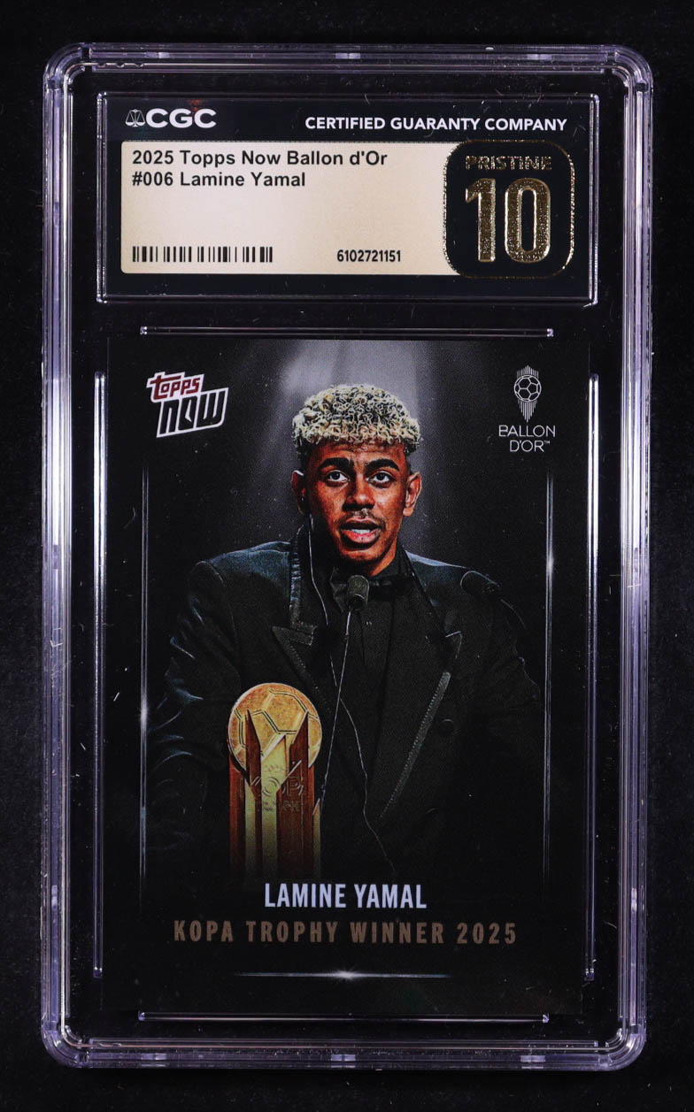 Lamine Yamal 2025 Topps Now Ballon d'Or #6 (CGC 10 | Pristine Black Label) at PristineAuction.com Lamine Yamal 2025 Topps Now Ballon d'Or #6 (CGC 10 | Pristine Black Label) at PristineAuction.com