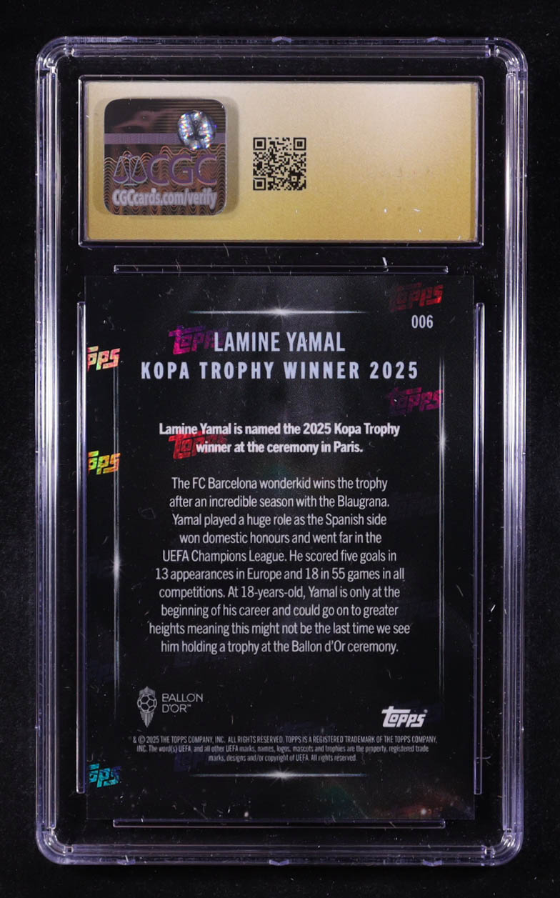 Lamine Yamal 2025 Topps Now Ballon d'Or #6 (CGC 10 | Pristine Black Label) at PristineAuction.com Lamine Yamal 2025 Topps Now Ballon d'Or #6 (CGC 10 | Pristine Black Label) at PristineAuction.com