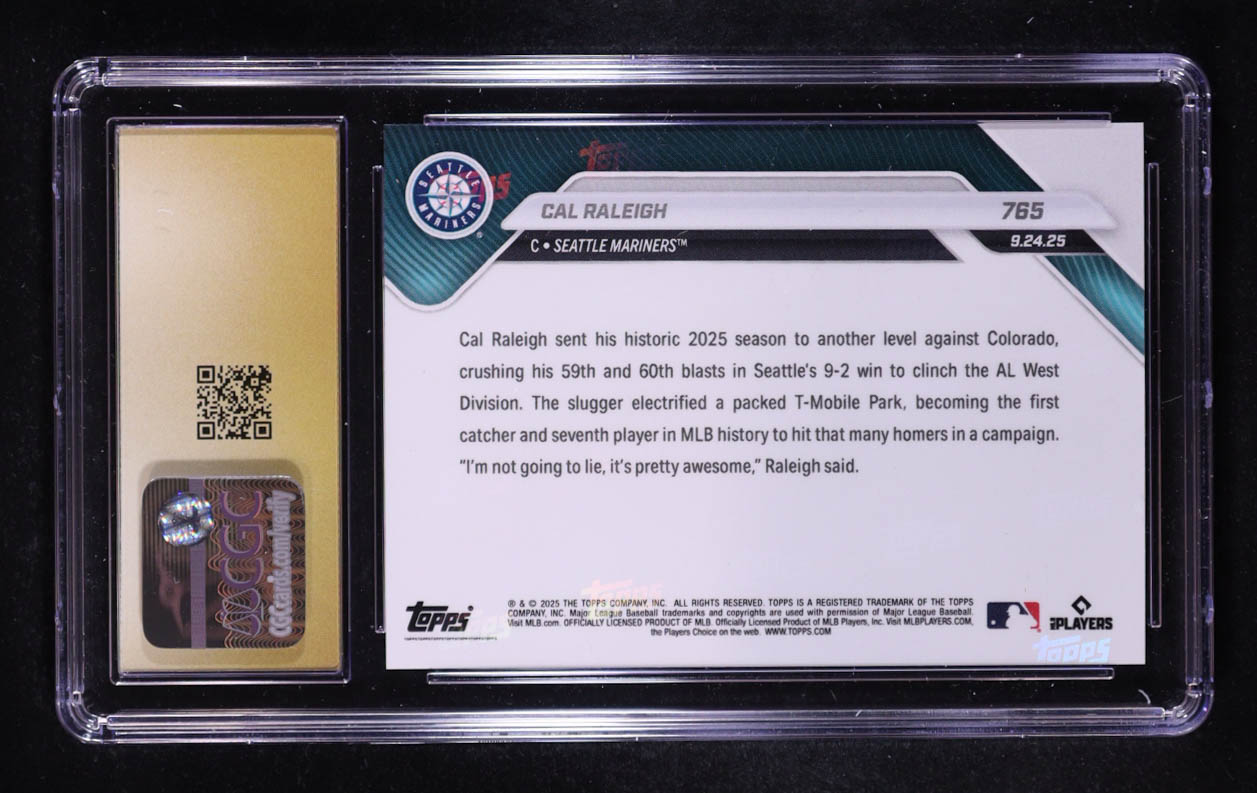 Cal Raleigh 2025 Topps Now #765 (CGC 10 | Pristine Black Label) at PristineAuction.com Cal Raleigh 2025 Topps Now #765 (CGC 10 | Pristine Black Label) at PristineAuction.com