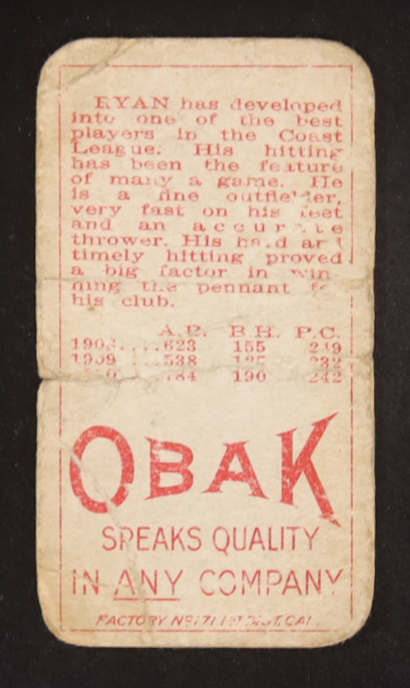 J. Ryan 1911 Obak T212 #NNO at PristineAuction.com J. Ryan 1911 Obak T212 #NNO at PristineAuction.com