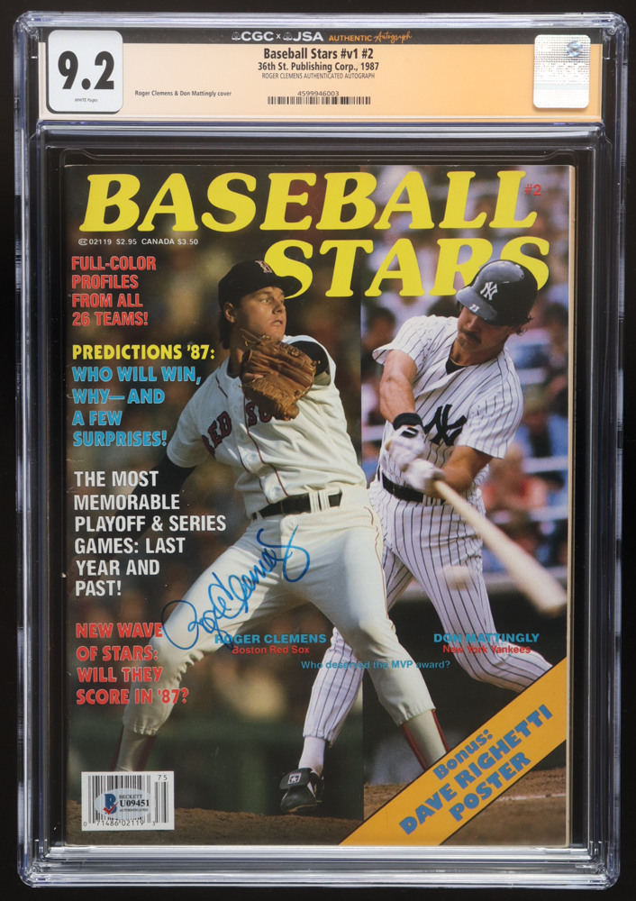 Roger Clemens Signed 1987 Baseball Stars Magazine #v1 #2 Issue (CGC 9.2) at PristineAuction.com Roger Clemens Signed 1987 Baseball Stars Magazine #v1 #2 Issue (CGC 9.2) at PristineAuction.com