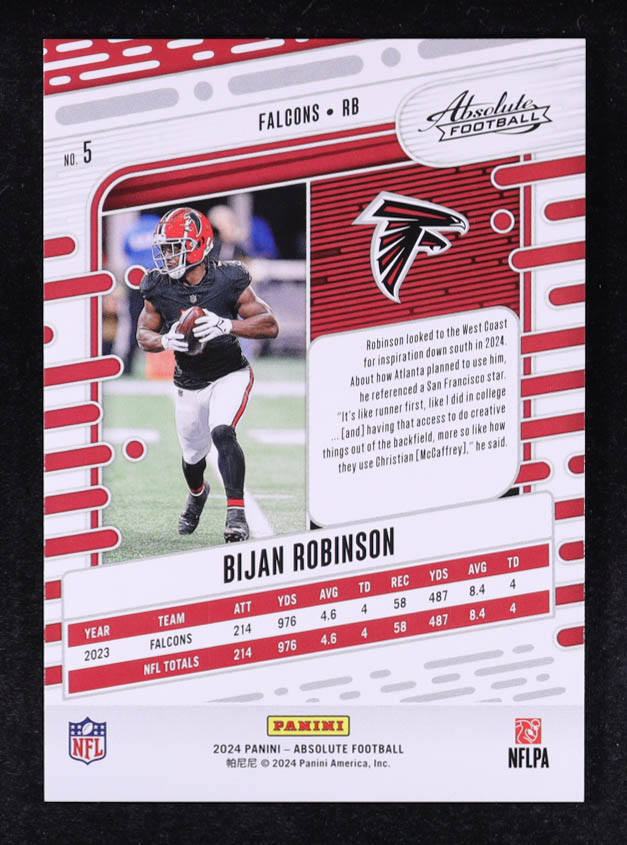 Bijan Robinson 2024 Absolute Spectrum Red #5 #034/125 at PristineAuction.com Bijan Robinson 2024 Absolute Spectrum Red #5 #034/125 at PristineAuction.com