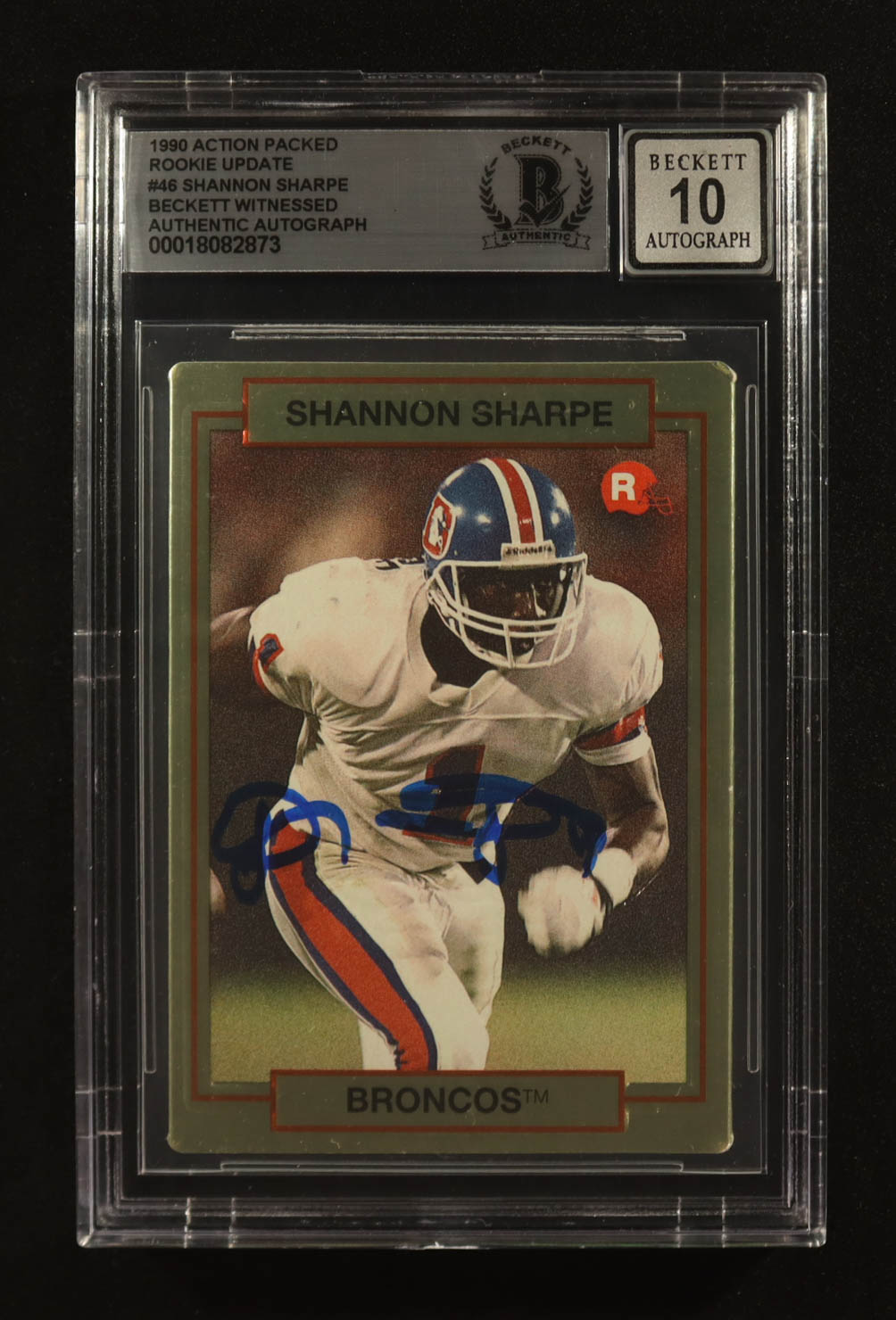 Shannon Sharpe Signed 1990 Action Packed Rookie Update #46 RC (Beckett | Auto Grade BGS 10) at PristineAuction.com Shannon Sharpe Signed 1990 Action Packed Rookie Update #46 RC (Beckett | Auto Grade BGS 10) at PristineAuction.com