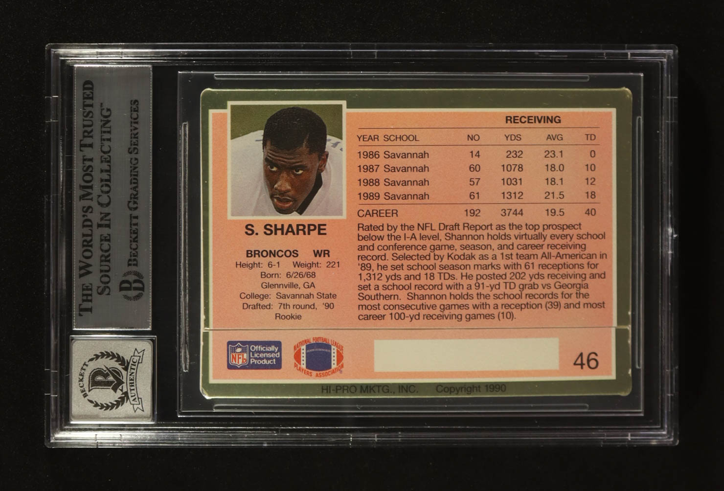 Shannon Sharpe Signed 1990 Action Packed Rookie Update #46 RC (Beckett | Auto Grade BGS 10) at PristineAuction.com Shannon Sharpe Signed 1990 Action Packed Rookie Update #46 RC (Beckett | Auto Grade BGS 10) at PristineAuction.com