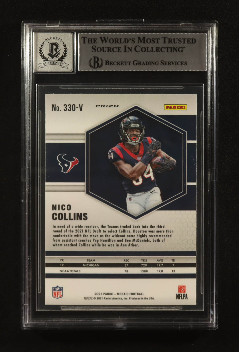 Nico Collins Signed 2021 Panini Mosaic Rookie Variations Silver #330 RC (Beckett | Auto Grade BGS 10) at PristineAuction.com Nico Collins Signed 2021 Panini Mosaic Rookie Variations Silver #330 RC (Beckett | Auto Grade BGS 10) at PristineAuction.com