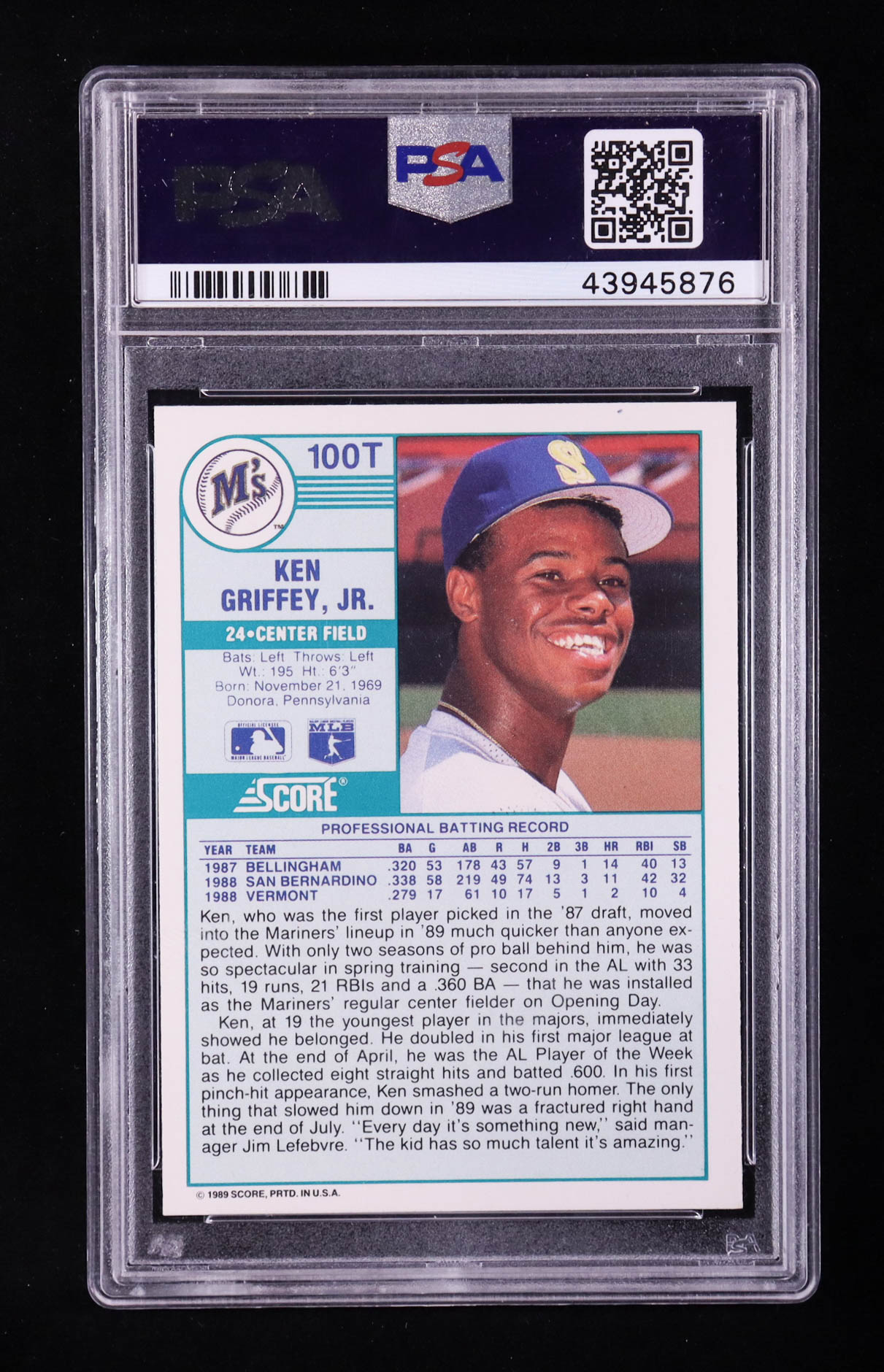 Ken Griffey Jr. 1989 Score/Traded #100T RC (PSA 9) at PristineAuction.com Ken Griffey Jr. 1989 Score/Traded #100T RC (PSA 9) at PristineAuction.com
