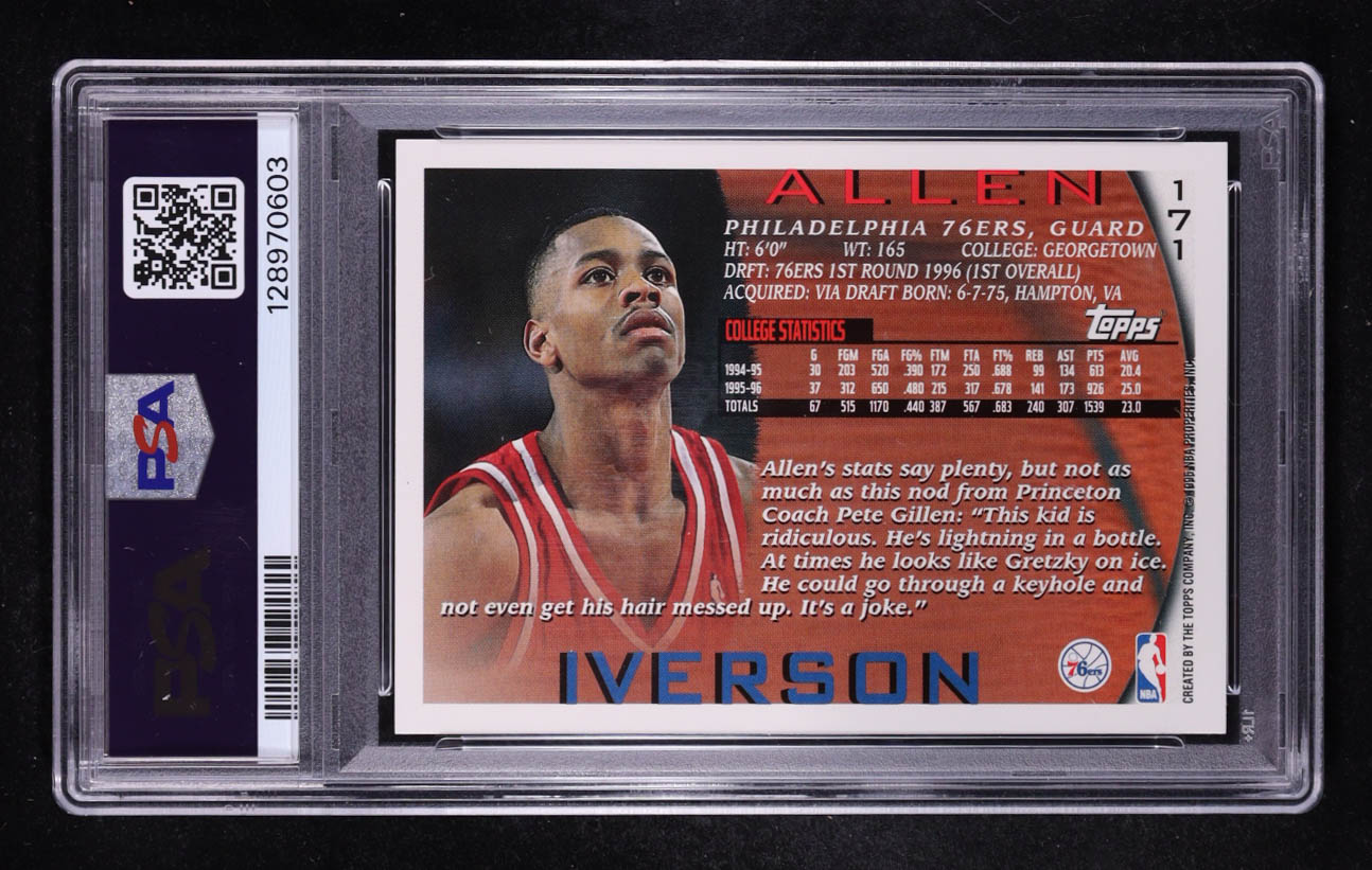 Allen Iverson 1996-97 Topps #171 RC (PSA 9) at PristineAuction.com Allen Iverson 1996-97 Topps #171 RC (PSA 9) at PristineAuction.com