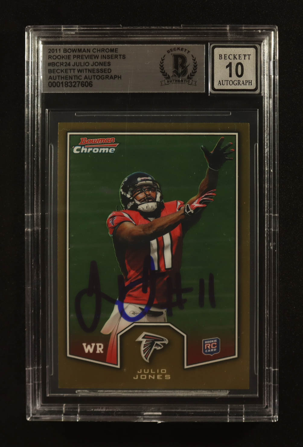 Julio Jones Signed 2011 Bowman Chrome Rookie Preview Inserts #BCR24 RC (Beckett | Auto Grade BGS 10) at PristineAuction.com Julio Jones Signed 2011 Bowman Chrome Rookie Preview Inserts #BCR24 RC (Beckett | Auto Grade BGS 10) at PristineAuction.com