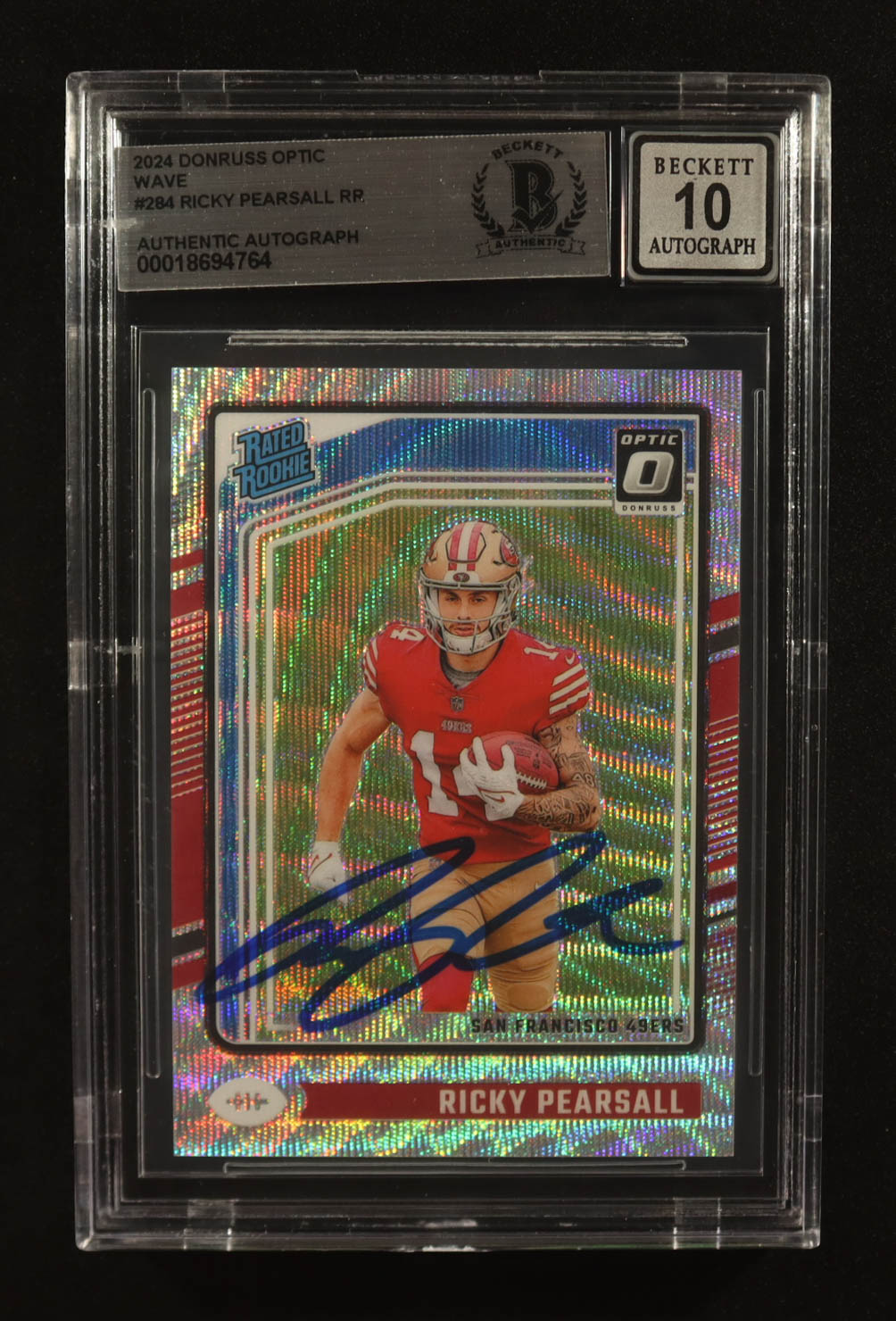 Ricky Pearsall Signed 2024 Donruss Optic Wave #284 #020/300 RR RC (Beckett | Auto Grade BGS 10) at PristineAuction.com Ricky Pearsall Signed 2024 Donruss Optic Wave #284 #020/300 RR RC (Beckett | Auto Grade BGS 10) at PristineAuction.com