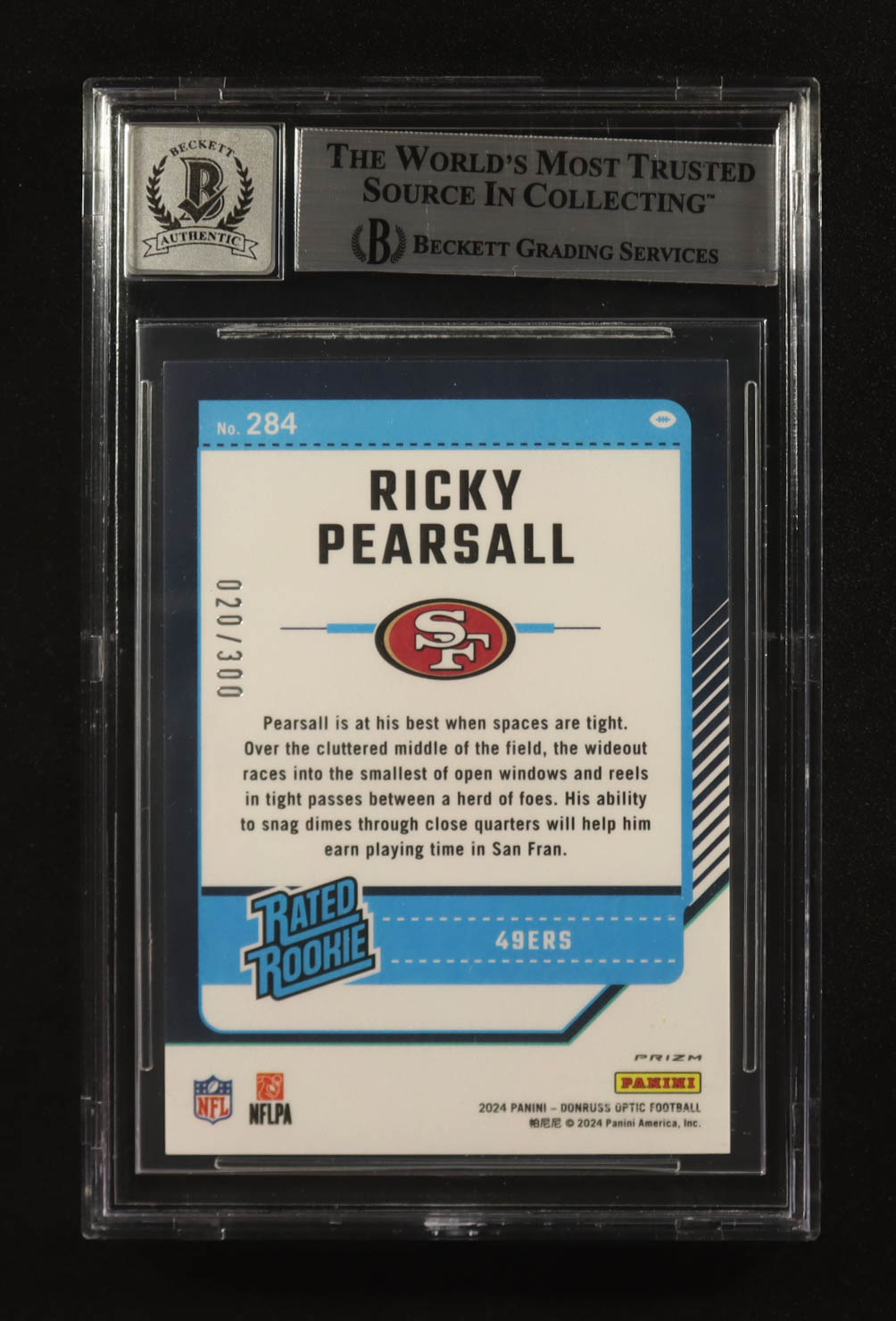 Ricky Pearsall Signed 2024 Donruss Optic Wave #284 #020/300 RR RC (Beckett | Auto Grade BGS 10) at PristineAuction.com Ricky Pearsall Signed 2024 Donruss Optic Wave #284 #020/300 RR RC (Beckett | Auto Grade BGS 10) at PristineAuction.com