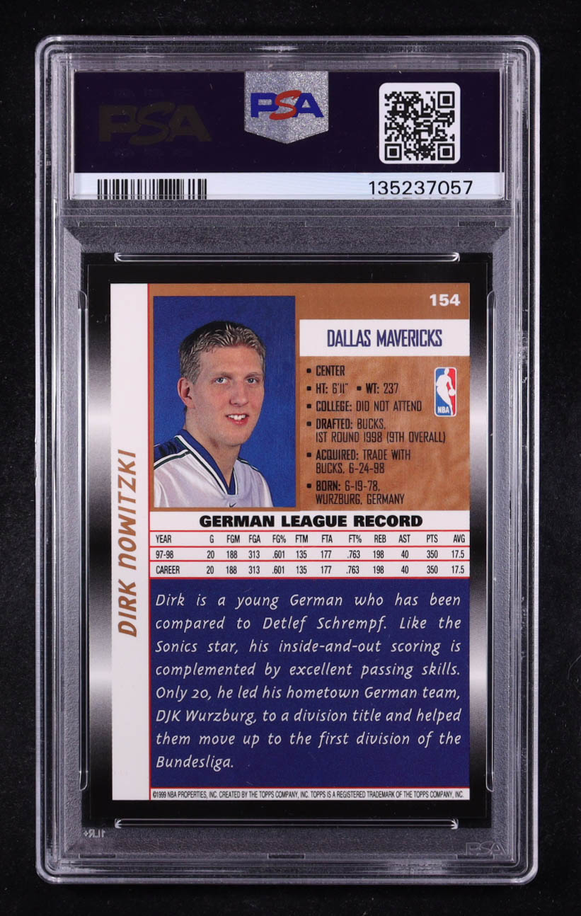 Dirk Nowitzki 1998 Topps #154 RC (PSA 9) at PristineAuction.com Dirk Nowitzki 1998 Topps #154 RC (PSA 9) at PristineAuction.com