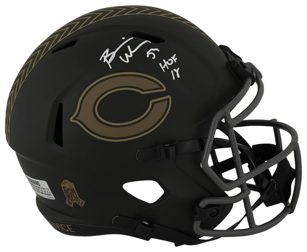 Brian Urlacher Signed Bears Full-Size Salute to Service Alternate Speed Helmet Inscribed "HOF 18" (Schwartz) at PristineAuction.com Brian Urlacher Signed Bears Full-Size Salute to Service Alternate Speed Helmet Inscribed "HOF 18" (Schwartz) at PristineAuction.com