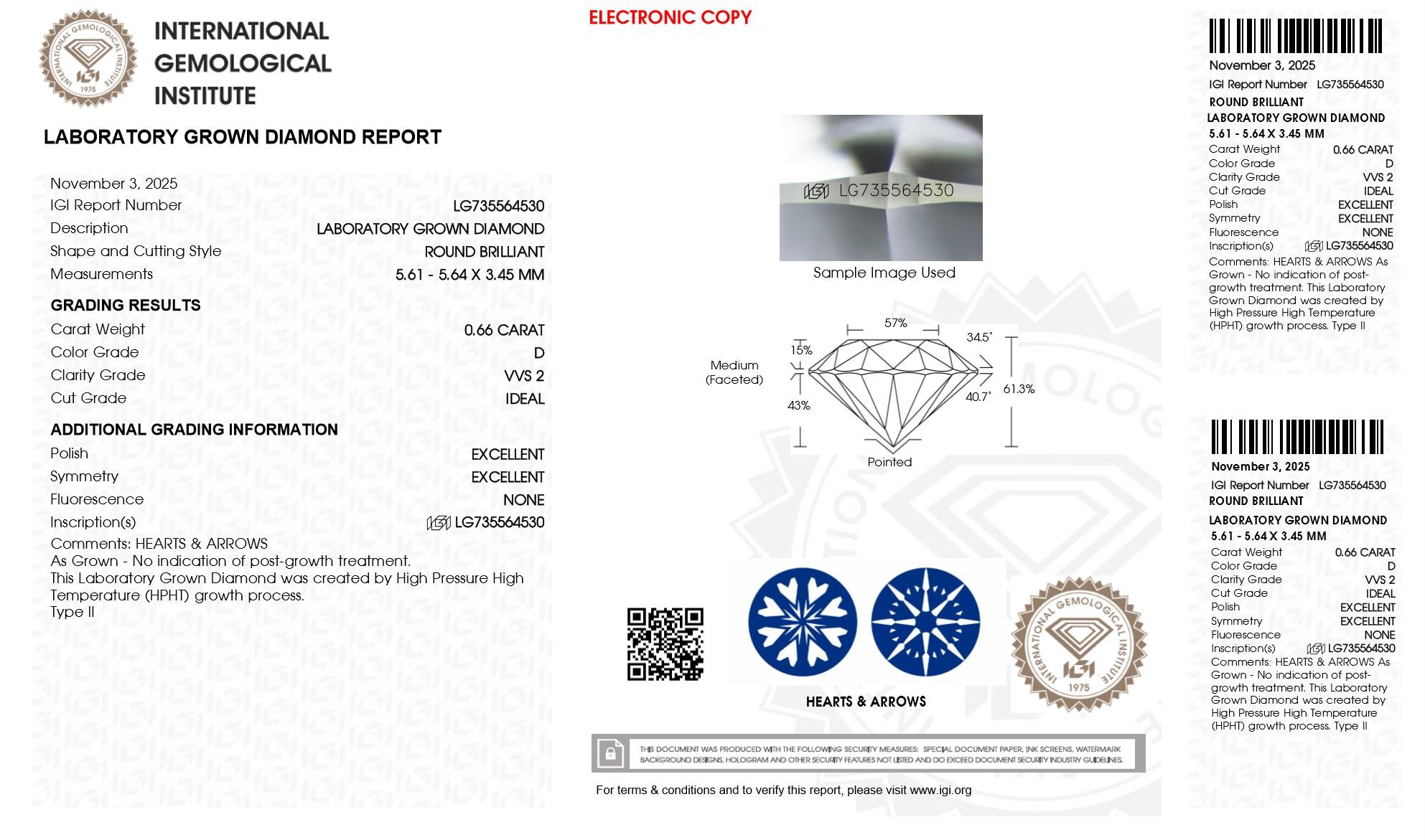 1.32 Carats Lab Grown Diamond Stud Earrings D, VVS2 | $2,500 Estimated Retail Value (UGL & IGI Certs) | Brand New) | Hearts & Arrows Cut at PristineAuction.com 1.32 Carats Lab Grown Diamond Stud Earrings D, VVS2 | $2,500 Estimated Retail Value (UGL & IGI Certs) | Brand New) | Hearts & Arrows Cut at PristineAuction.com