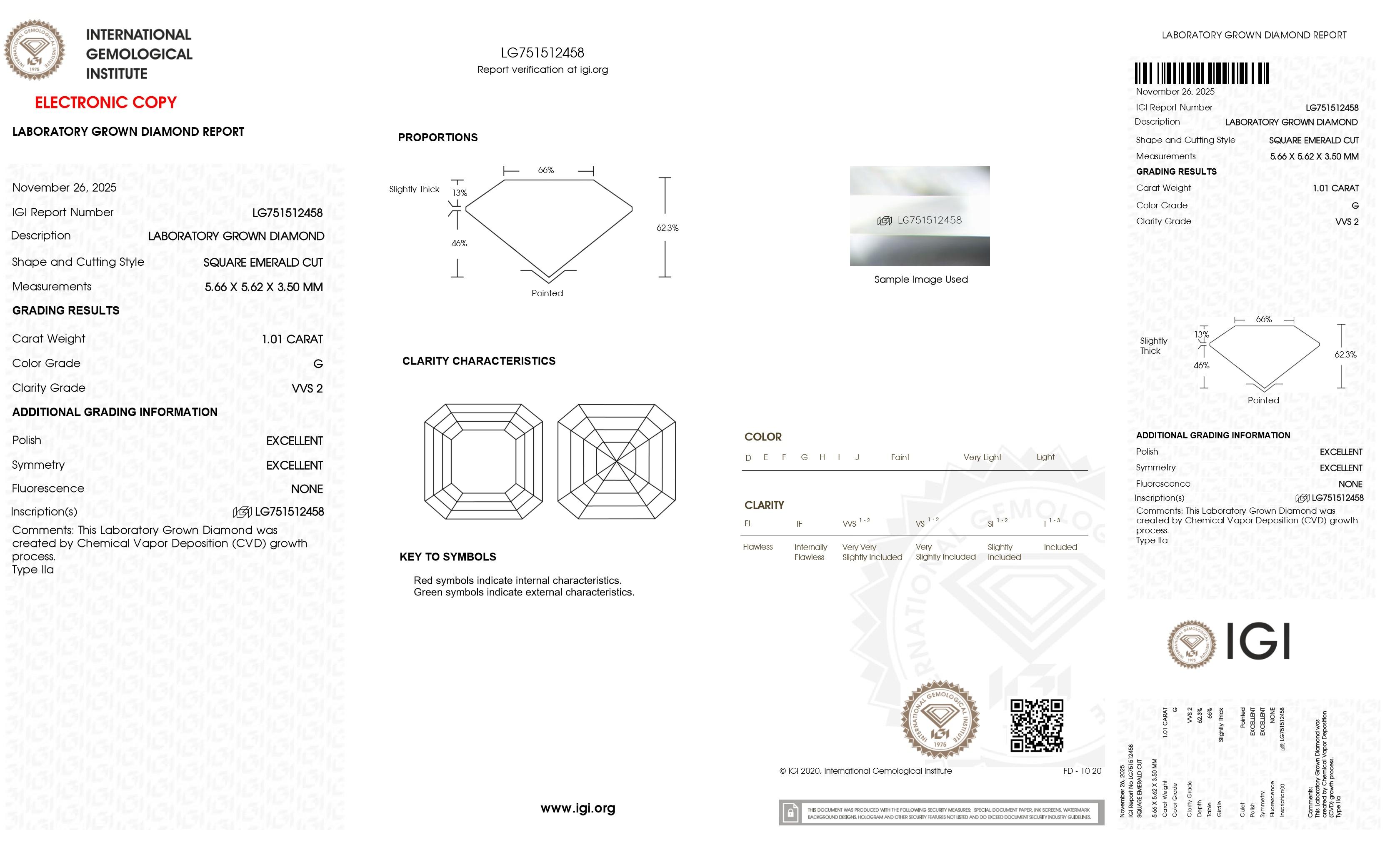 1.01 Carats Lab Grown Diamond Loose G, VVS2 | (IGI Cert) at PristineAuction.com 1.01 Carats Lab Grown Diamond Loose G, VVS2 | (IGI Cert) at PristineAuction.com