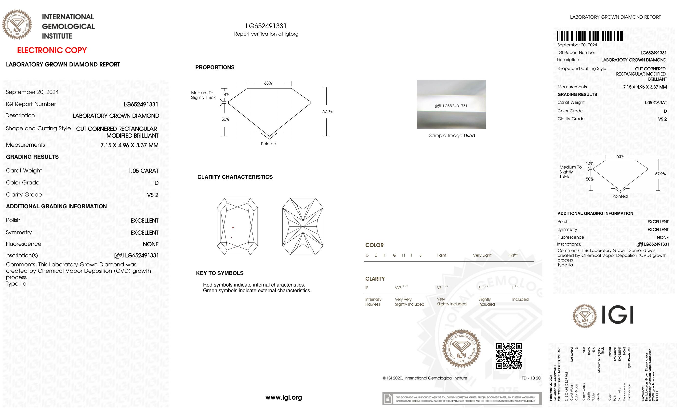 1.05 Carats Lab Grown Diamond Loose D, VS2 | (IGI Cert) at PristineAuction.com 1.05 Carats Lab Grown Diamond Loose D, VS2 | (IGI Cert) at PristineAuction.com