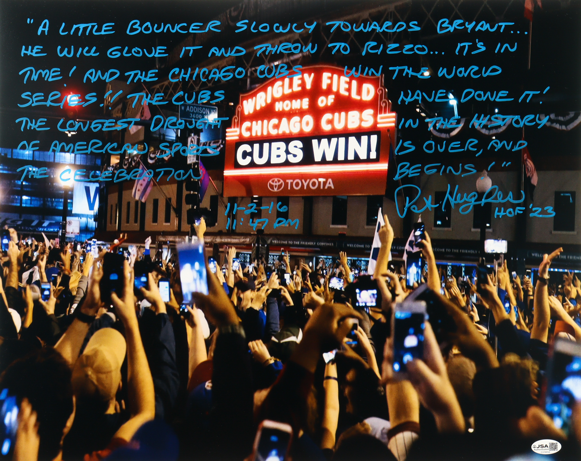Pat Hughes Signed Cubs 16x20 Photo with Extensive Inscription (JSA) at PristineAuction.com Pat Hughes Signed Cubs 16x20 Photo with Extensive Inscription (JSA) at PristineAuction.com