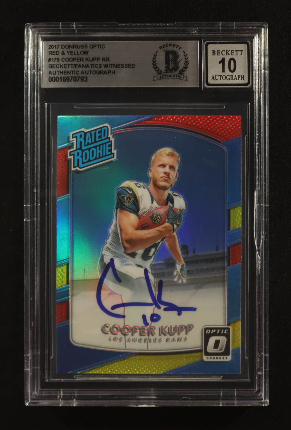 Cooper Kupp Signed 2017 Donruss Optic Red and Yellow #179 RR RC (Beckett | Auto Grade BGS 10) at PristineAuction.com Cooper Kupp Signed 2017 Donruss Optic Red and Yellow #179 RR RC (Beckett | Auto Grade BGS 10) at PristineAuction.com