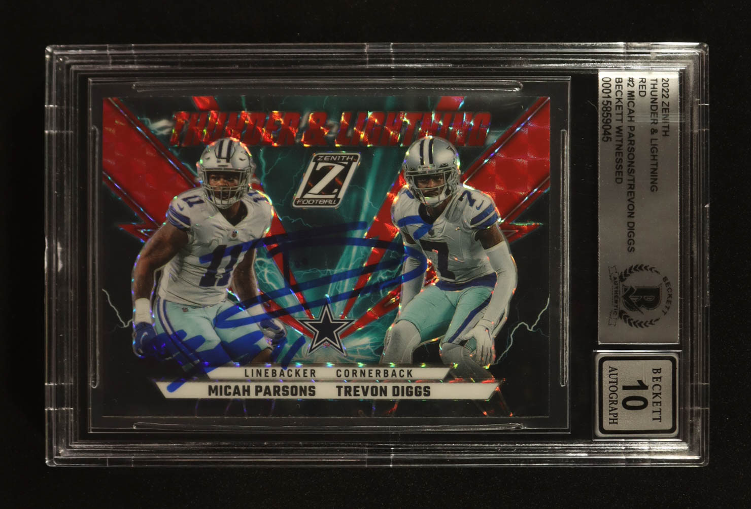 Micah Parsons & Trevon Diggs Signed 2022 Zenith Thunder and Lightning Red #2 (Beckett | Auto Grade BGS 10) at PristineAuction.com Micah Parsons & Trevon Diggs Signed 2022 Zenith Thunder and Lightning Red #2 (Beckett | Auto Grade BGS 10) at PristineAuction.com