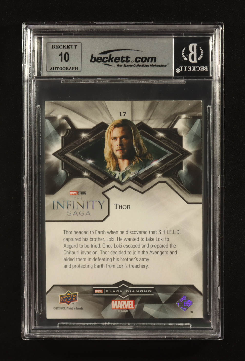 Chris Hemsworth Signed Thor 2021 Black Diamond Marvel #17 #072/149 (Beckett | Auto Grade BGS 10) at PristineAuction.com Chris Hemsworth Signed Thor 2021 Black Diamond Marvel #17 #072/149 (Beckett | Auto Grade BGS 10) at PristineAuction.com
