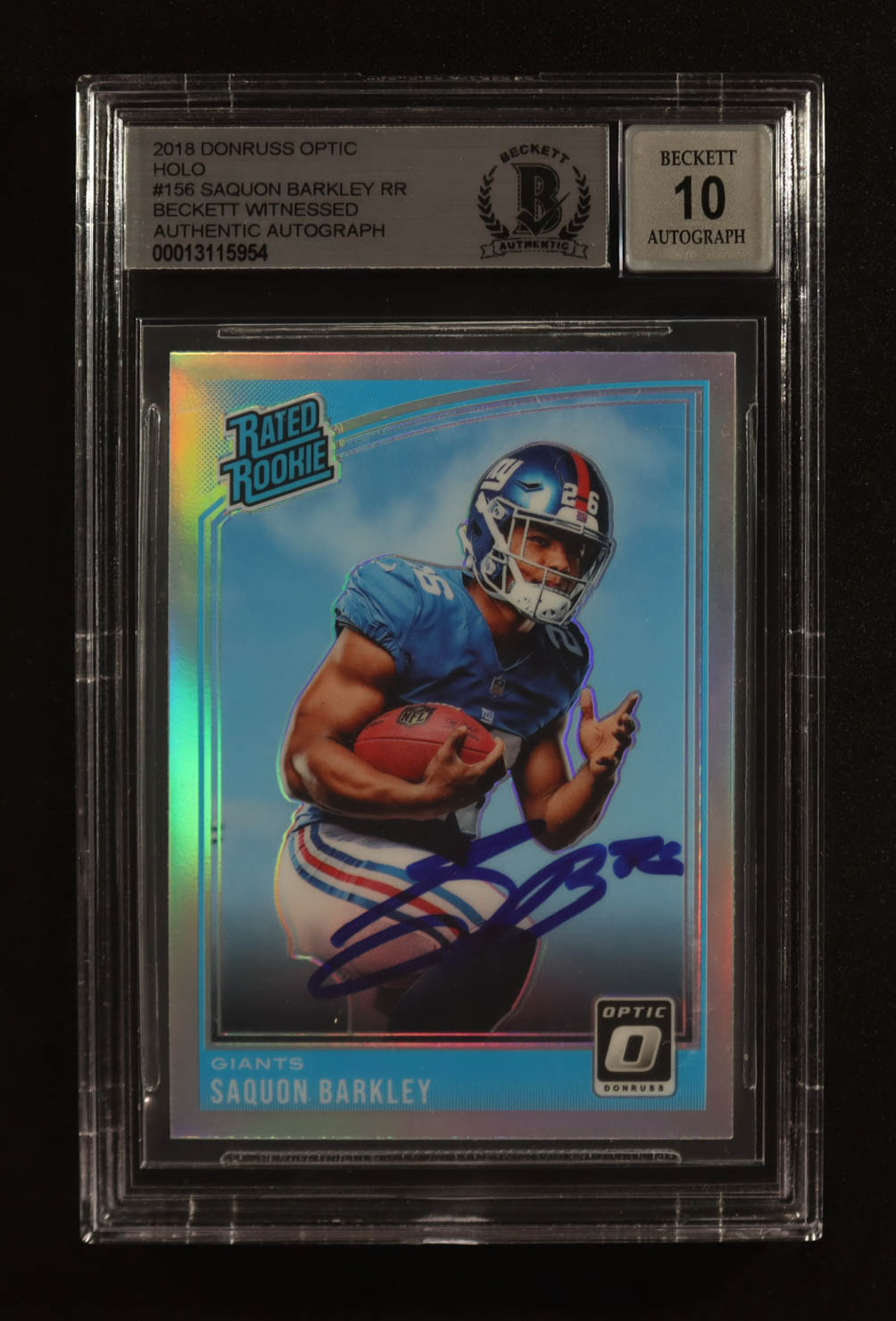 Saquon Barkley Signed 2018 Donruss Optic Holo #156 RR RC (Beckett | Auto Grade BGS 10) at PristineAuction.com Saquon Barkley Signed 2018 Donruss Optic Holo #156 RR RC (Beckett | Auto Grade BGS 10) at PristineAuction.com