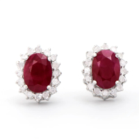 2.31 CTW Natural Ruby & Diamonds 14K White Gold Pair of Designer Earrings | Estimated Value $7,649 (AMG) at PristineAuction.com