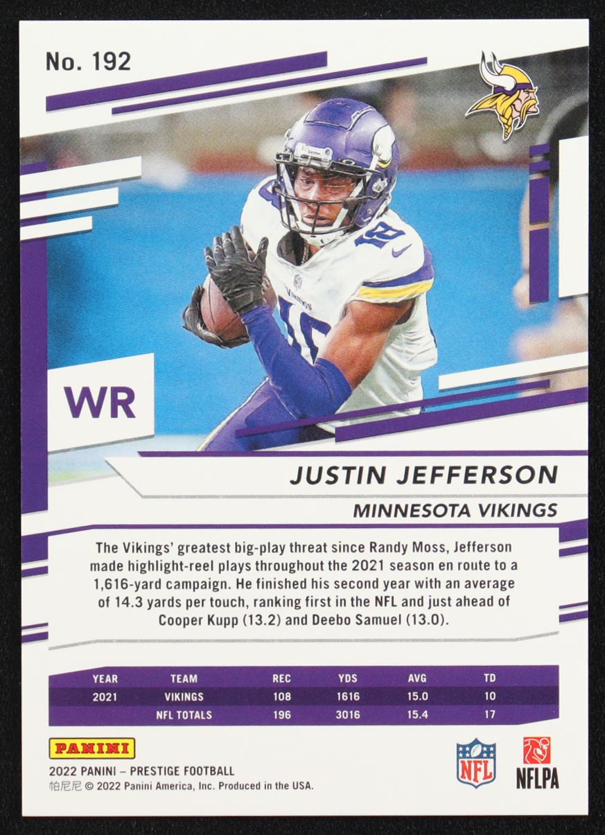 Justin Jefferson 2022 Prestige Xtra Points Platinum #192 #4/25 at PristineAuction.com Justin Jefferson 2022 Prestige Xtra Points Platinum #192 #4/25 at PristineAuction.com