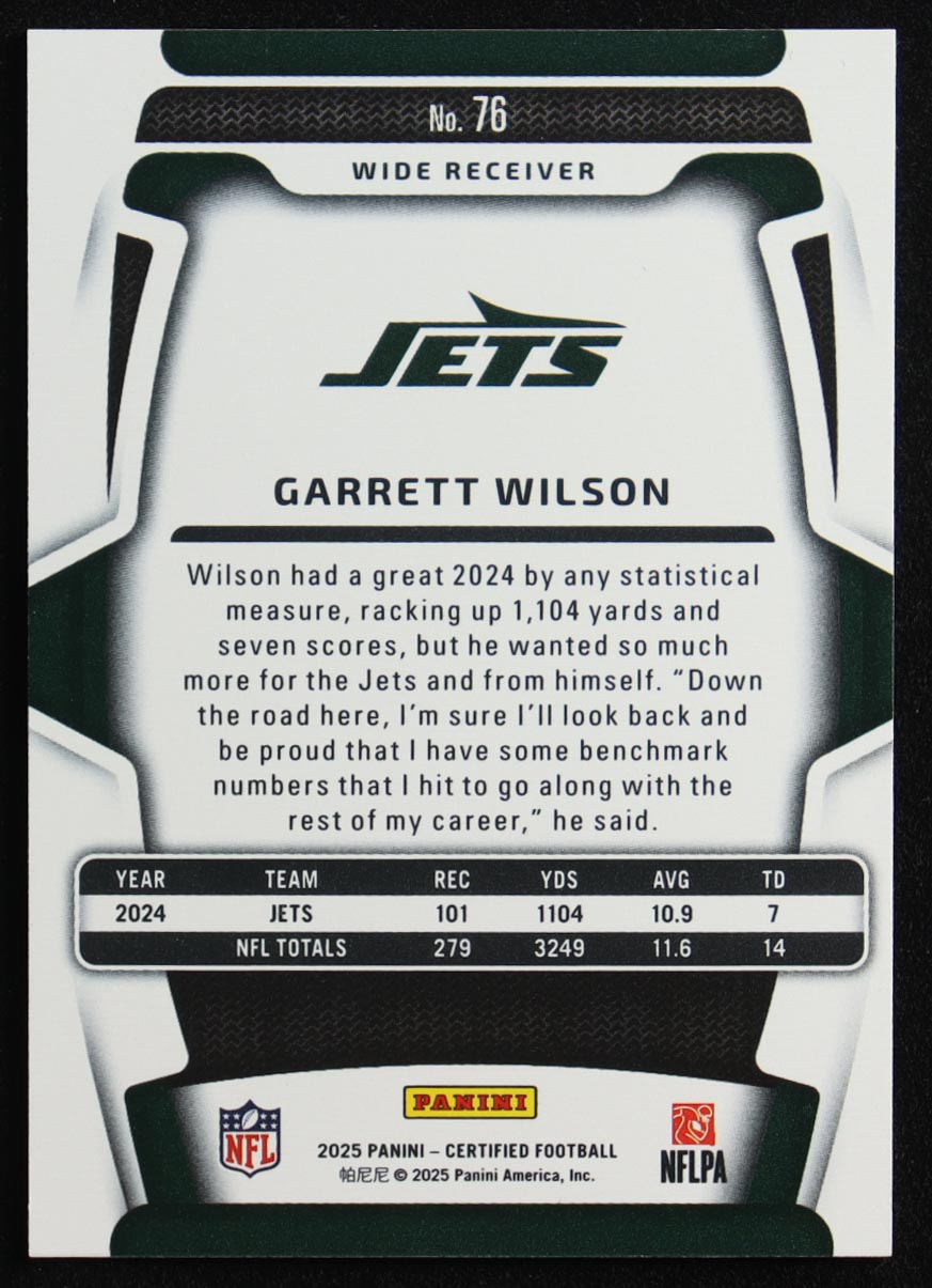 Garrett Wilson 2025 Certified Mirror Silver FOTL #76 #2/13 at PristineAuction.com Garrett Wilson 2025 Certified Mirror Silver FOTL #76 #2/13 at PristineAuction.com