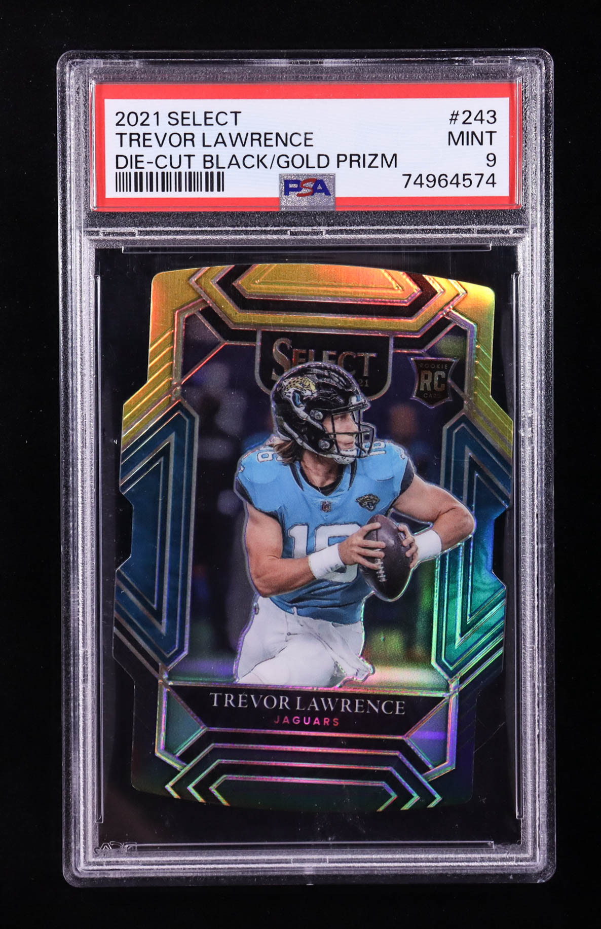 Trevor Lawrence 2021 Select Prizm Black and Gold Die Cut #243 RC (PSA 9) at PristineAuction.com Trevor Lawrence 2021 Select Prizm Black and Gold Die Cut #243 RC (PSA 9) at PristineAuction.com