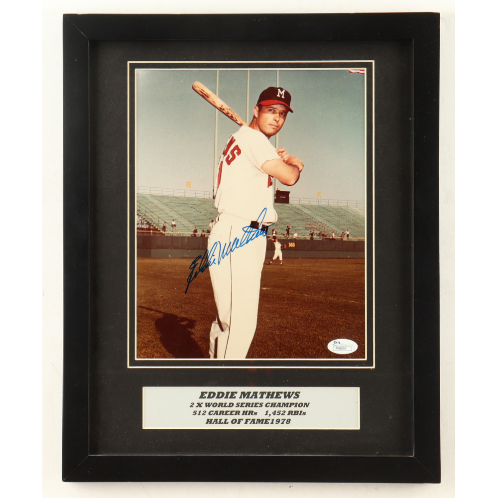 Eddie Mathews Signed Braves Custom Framed Photo Display (JSA) at PristineAuction.com