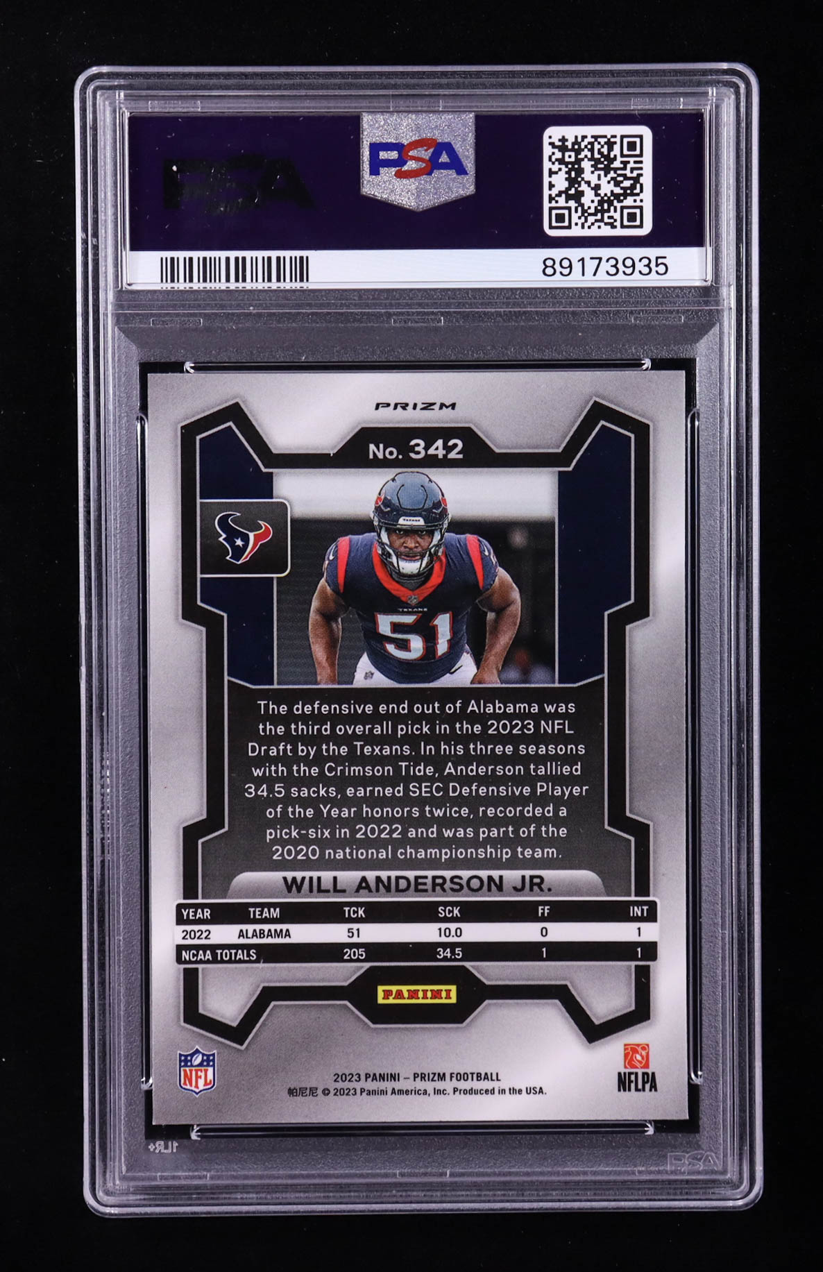 Will Anderson Jr. 2023 Panini Prizm Prizms Orange Lazer #342 RC (PSA 10) at PristineAuction.com Will Anderson Jr. 2023 Panini Prizm Prizms Orange Lazer #342 RC (PSA 10) at PristineAuction.com