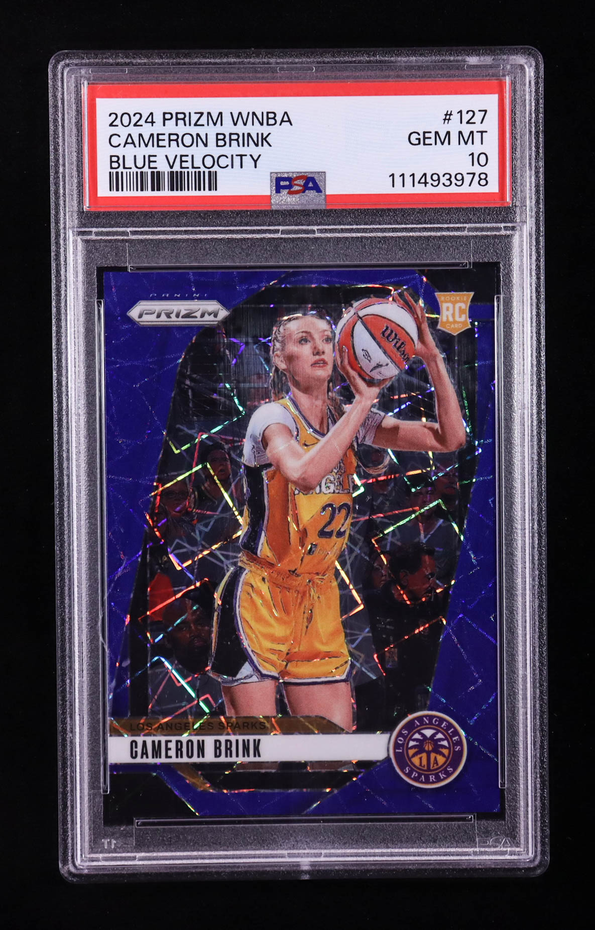 Cameron Brink 2024 Panini Prizm WNBA Prizms Blue Velocity #127 RC (PSA 10) at PristineAuction.com Cameron Brink 2024 Panini Prizm WNBA Prizms Blue Velocity #127 RC (PSA 10) at PristineAuction.com