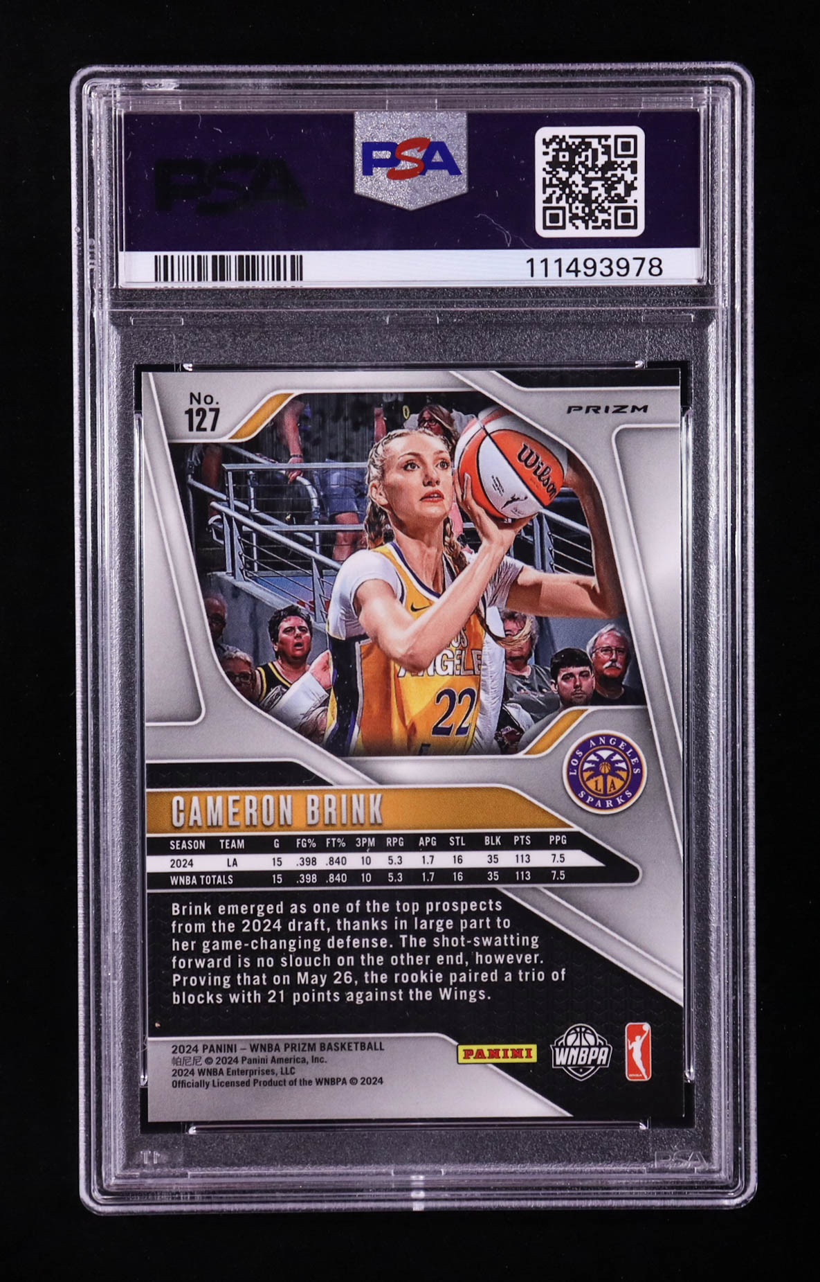 Cameron Brink 2024 Panini Prizm WNBA Prizms Blue Velocity #127 RC (PSA 10) at PristineAuction.com Cameron Brink 2024 Panini Prizm WNBA Prizms Blue Velocity #127 RC (PSA 10) at PristineAuction.com