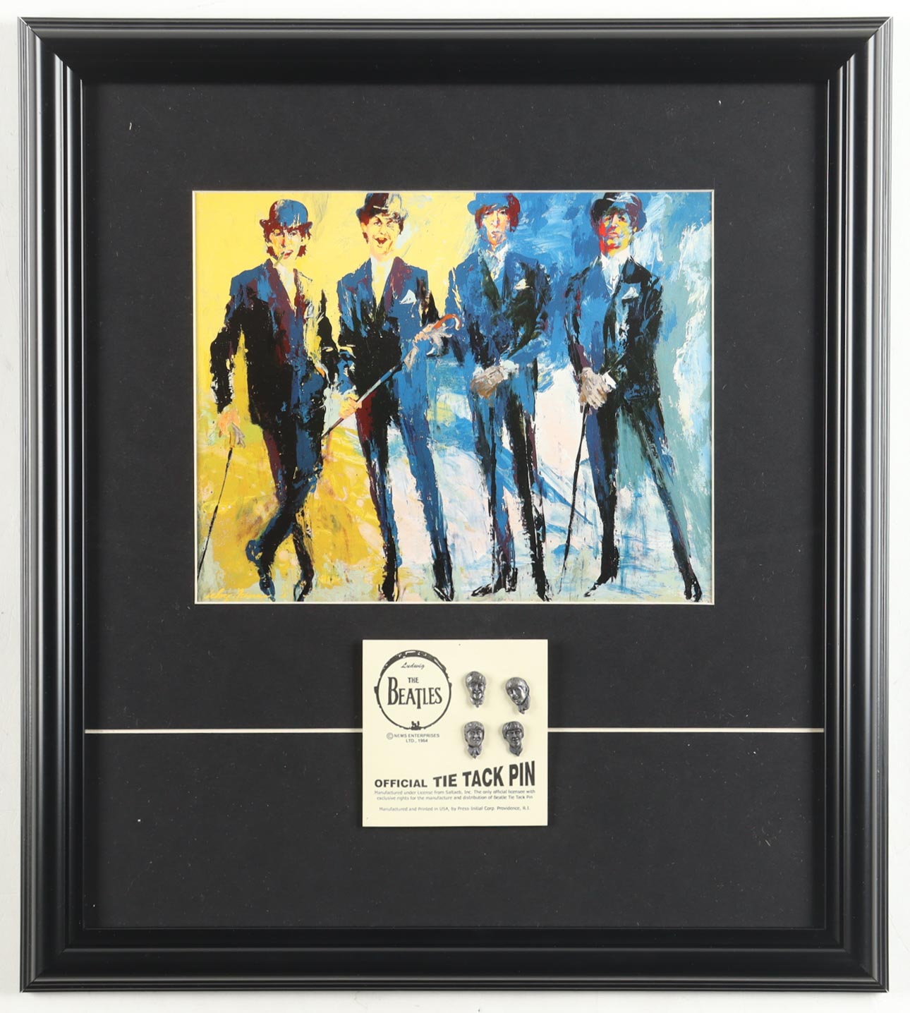 "The Beatles" Custom Framed Leroy Neiman Art Print Display with Tack Beatles Pin at PristineAuction.com "The Beatles" Custom Framed Leroy Neiman Art Print Display with Tack Beatles Pin at PristineAuction.com