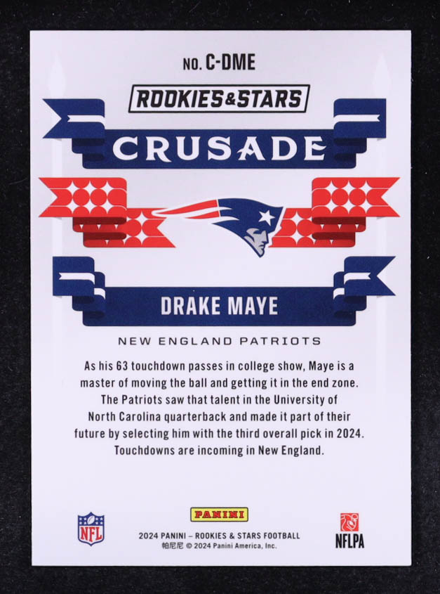 Drake Maye 2024 Rookies and Stars Crusade Silver #22 RC at PristineAuction.com Drake Maye 2024 Rookies and Stars Crusade Silver #22 RC at PristineAuction.com