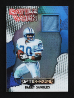 Barry Sanders 2025 Leaf Optichrome Battle Worn Game-Used Patch Blue Memorabilia #BW-1 #1/3 at PristineAuction.com