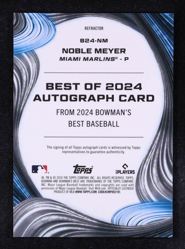 Noble Meyer 2024 Bowman's Best Best of '24 Autographs Refractors #B24NM RC at PristineAuction.com Noble Meyer 2024 Bowman's Best Best of '24 Autographs Refractors #B24NM RC at PristineAuction.com