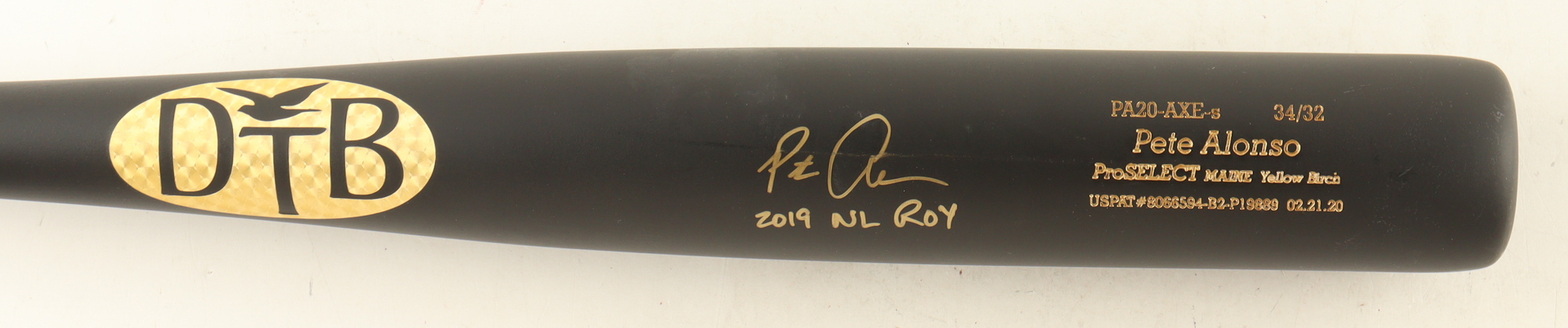 Pete Alonso Signed DTB Baseball Bat Inscribed "2019 NL ROY" (Fanatics & MLB) at PristineAuction.com Pete Alonso Signed DTB Baseball Bat Inscribed "2019 NL ROY" (Fanatics & MLB) at PristineAuction.com