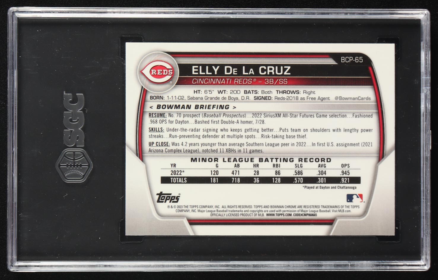 Elly De La Cruz 2023 Bowman Chrome Prospects #BCP65 RC (SGC 10) at PristineAuction.com Elly De La Cruz 2023 Bowman Chrome Prospects #BCP65 RC (SGC 10) at PristineAuction.com