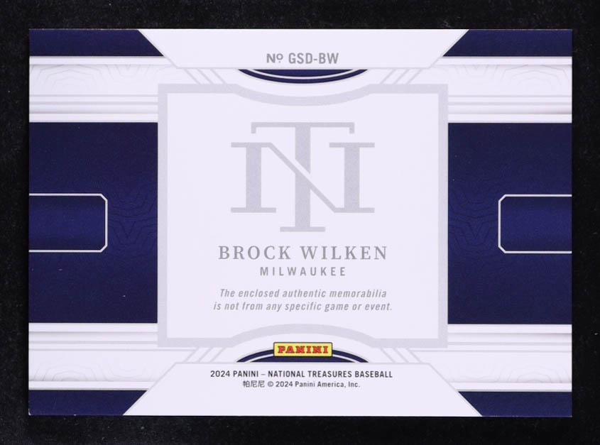 Brock Wilken 2024 Panini National Treasures Game Gear Dual Swatches Holo Silver #7 #11/25 RC at PristineAuction.com Brock Wilken 2024 Panini National Treasures Game Gear Dual Swatches Holo Silver #7 #11/25 RC at PristineAuction.com