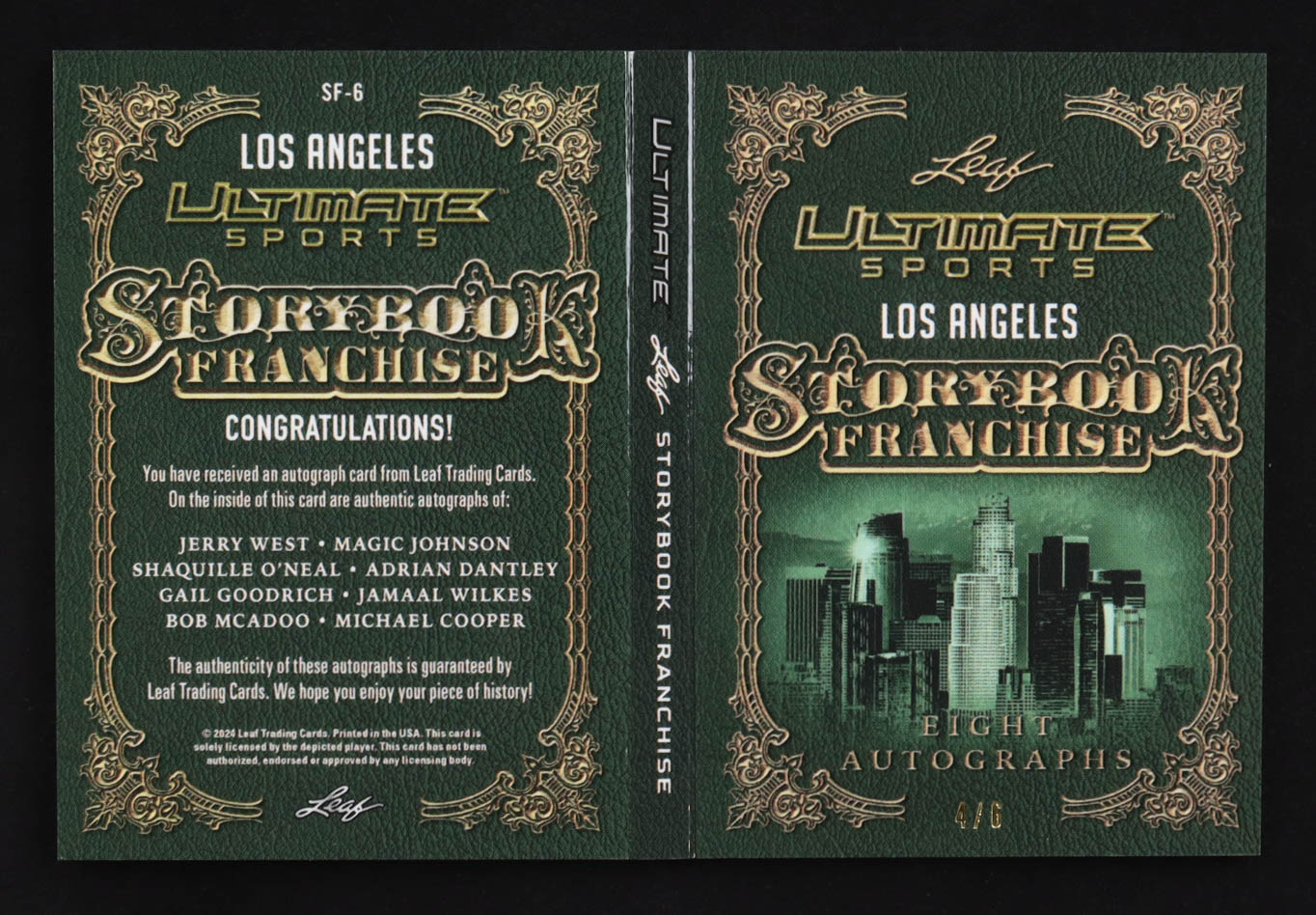 2024 Leaf Ultimate Sports Storybook Franchise Purple Los Angeles Autographs #SF-6 #4/6 Jerry West / Magic Johnson / Shaquille O'Neal / Adrian Dantley / Gail Goodrich / Jamaal Wilkes /Bob McAdoo / Michael Cooper at PristineAuction.com 2024 Leaf Ultimate Sports Storybook Franchise Purple Los Angeles Autographs #SF-6 #4/6 Jerry West / Magic Johnson / Shaquille O'Neal / Adrian Dantley / Gail Goodrich / Jamaal Wilkes /Bob McAdoo / Michael Cooper at PristineAuction.com