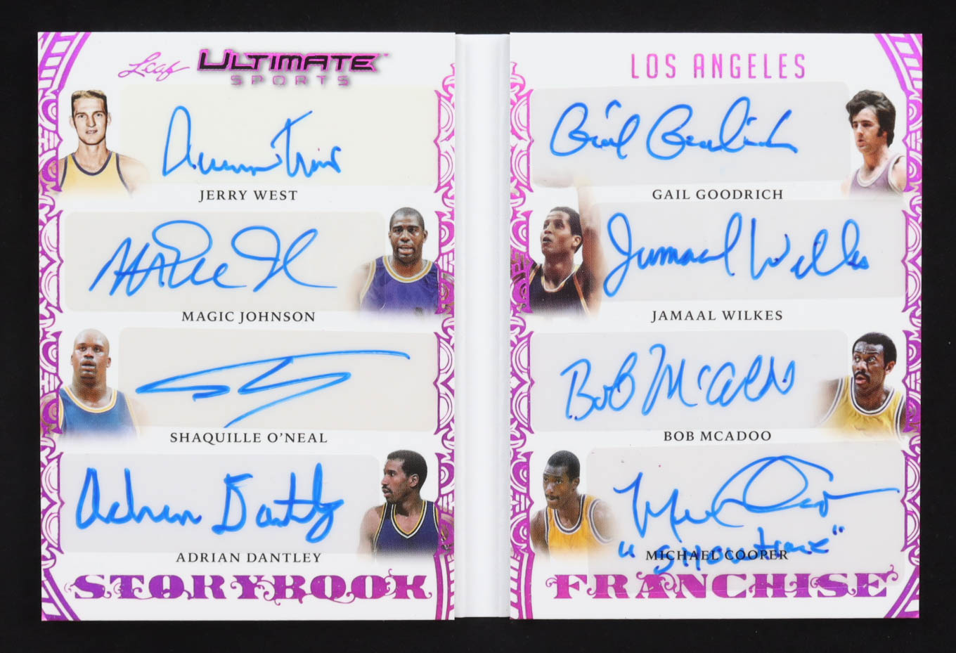 2024 Leaf Ultimate Sports Storybook Franchise Purple Los Angeles Autographs #SF-6 #4/6 Jerry West / Magic Johnson / Shaquille O'Neal / Adrian Dantley / Gail Goodrich / Jamaal Wilkes /Bob McAdoo / Michael Cooper at PristineAuction.com 2024 Leaf Ultimate Sports Storybook Franchise Purple Los Angeles Autographs #SF-6 #4/6 Jerry West / Magic Johnson / Shaquille O'Neal / Adrian Dantley / Gail Goodrich / Jamaal Wilkes /Bob McAdoo / Michael Cooper at PristineAuction.com