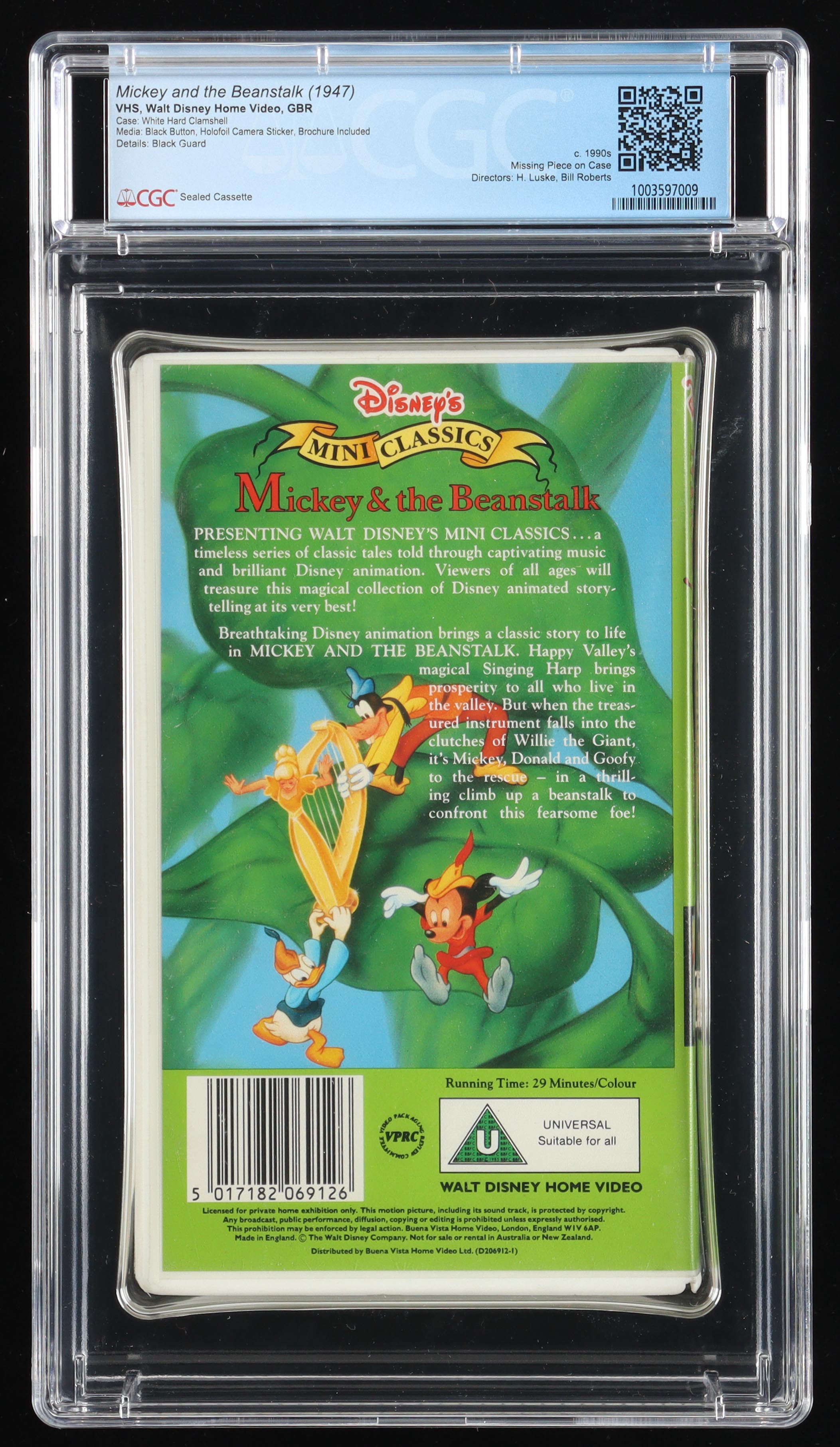 1947 "Mickey and the Beanstalk" Factory Sealed VHS Tape (CGC 7.5) at PristineAuction.com 1947 "Mickey and the Beanstalk" Factory Sealed VHS Tape (CGC 7.5) at PristineAuction.com