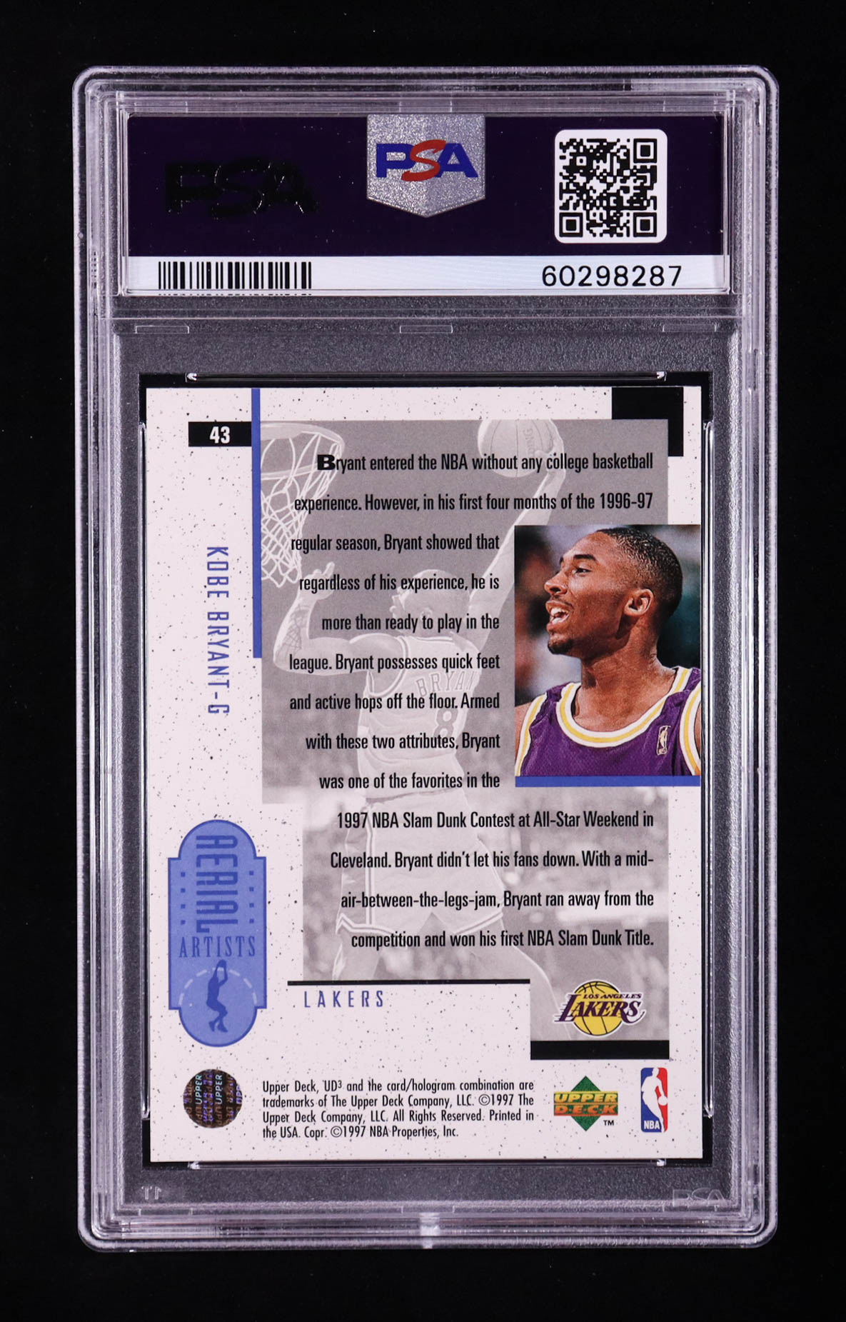 Kobe Bryant 1996-97 UD3 #43 RC (PSA 9) at PristineAuction.com Kobe Bryant 1996-97 UD3 #43 RC (PSA 9) at PristineAuction.com