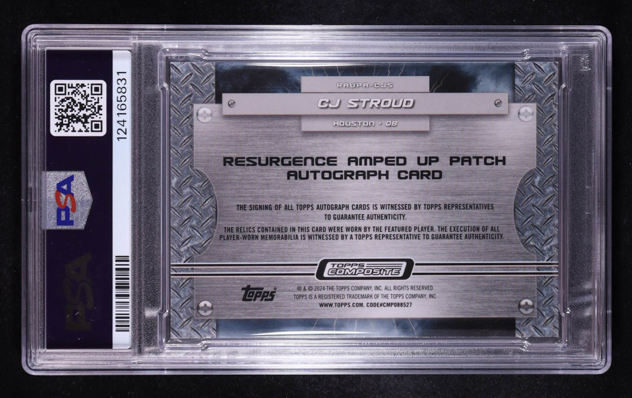 CJ Stroud 2023 Topps Composite Resurgence Amped Up Patch Autographs Orange Power Surge #RAUPACJS RC #08/25 (PSA Authentic) at PristineAuction.com CJ Stroud 2023 Topps Composite Resurgence Amped Up Patch Autographs Orange Power Surge #RAUPACJS RC #08/25 (PSA Authentic) at PristineAuction.com