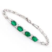 2.85 CTW Natural Green Agate & Diamond Rhodium Plated Designer Bracelet Size 7.6" | Estimated Retail Value: $1,689 (AMG) at PristineAuction.com