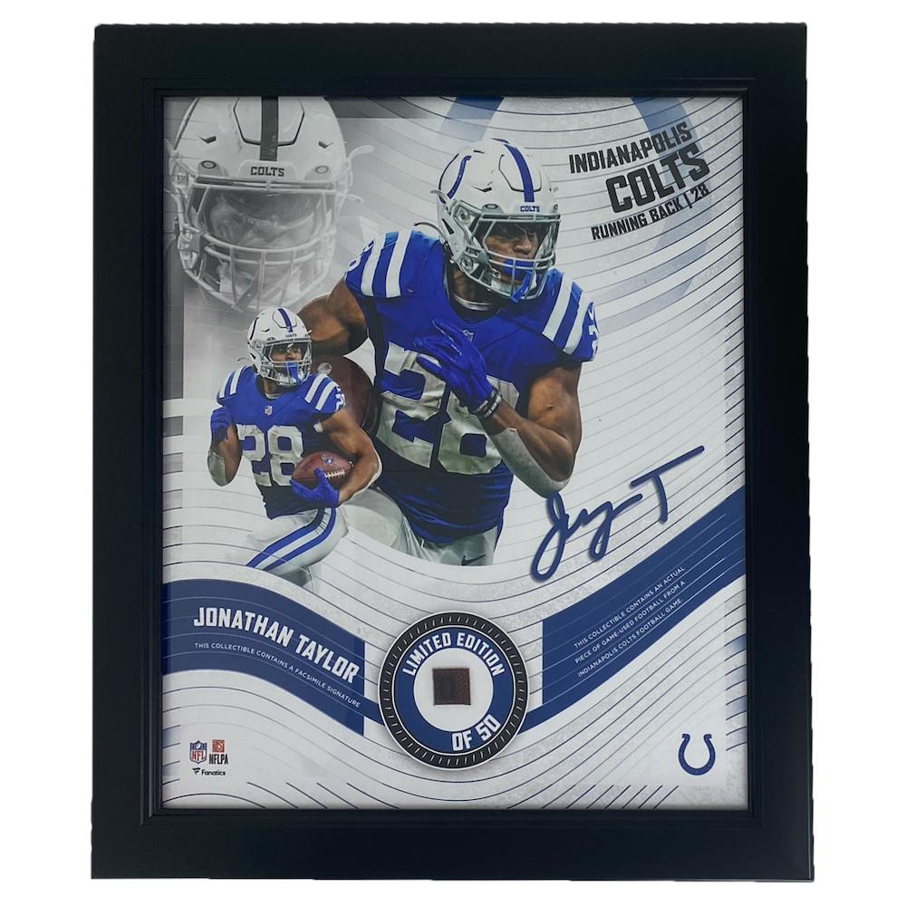 Jonathan Taylor LE Colts Custom Framed Photo Display with Game-Used Football Piece (Fanatics) at PristineAuction.com Jonathan Taylor LE Colts Custom Framed Photo Display with Game-Used Football Piece (Fanatics) at PristineAuction.com