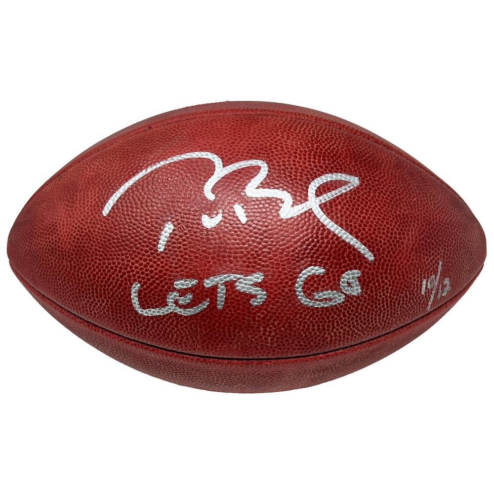 Tom Brady Signed LE Metallic Patriots Logo Football Inscribed "Let's Go" (Fanatics) at PristineAuction.com Tom Brady Signed LE Metallic Patriots Logo Football Inscribed "Let's Go" (Fanatics) at PristineAuction.com